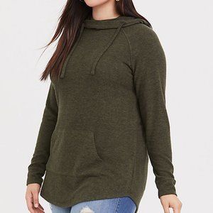 Super Soft Plush Olive Green Cowl Neck Tunic Hoodi